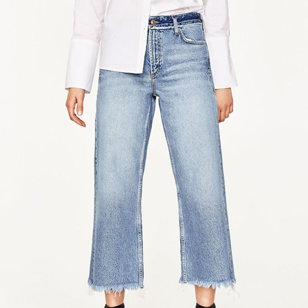 Zara Wide Leg Cropped Jeans with Slits